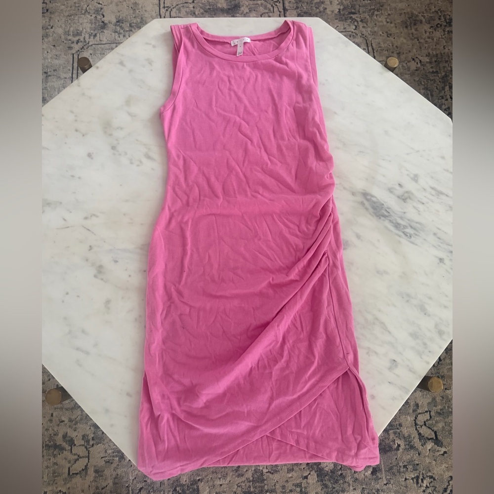 Leith Sleeveless Pink Ruched-Side Midi Dress